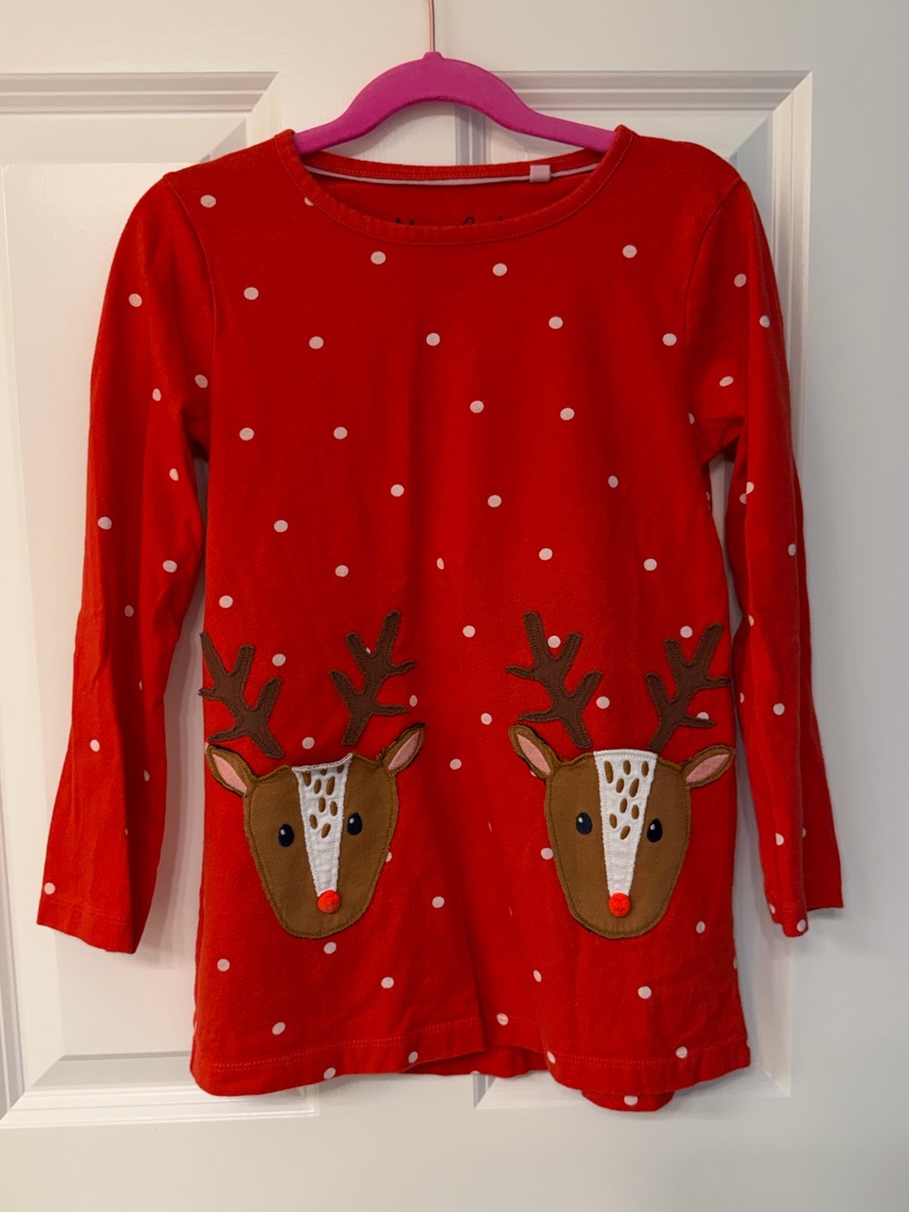 Mini Boden Red Long-Sleeve Tunic with Reindeer Appliqués